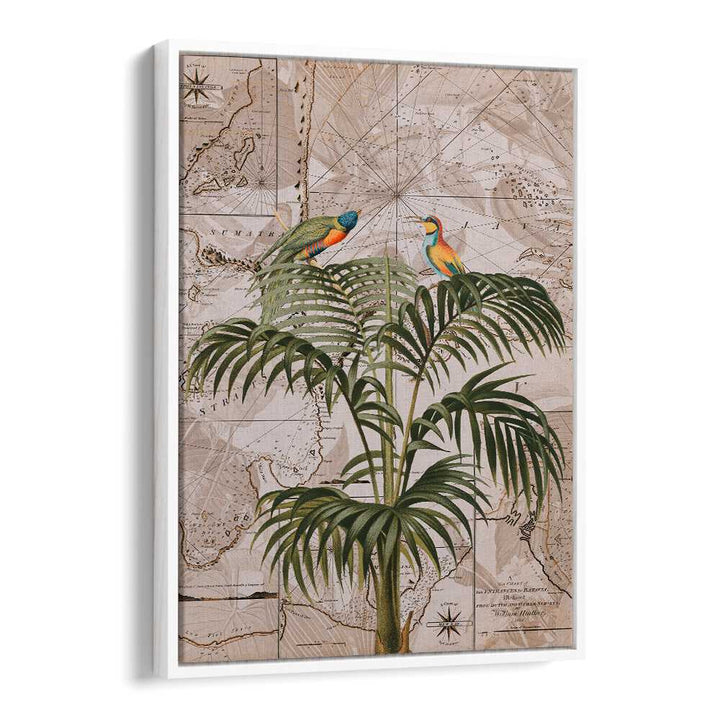 Vibrant artwork "INDONESIA JUNGLE III, ANIMAL PAINTINGS" features exotic birds and lush greenery, perfect for nature lovers.