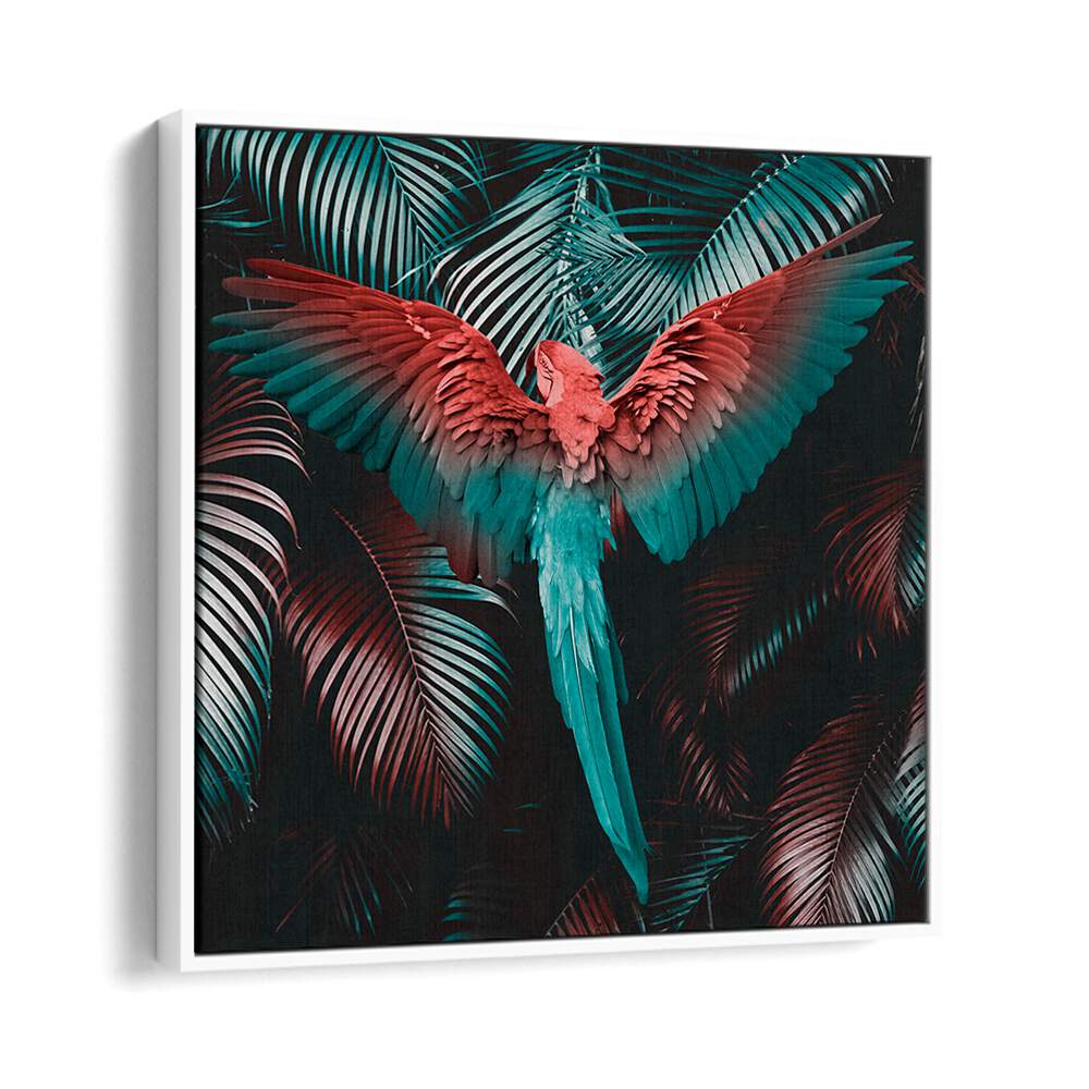 Vibrant TROPICAL STORM, ALTERED ART PRINTS featuring a colorful parrot amidst lush foliage, perfect for modern decor.