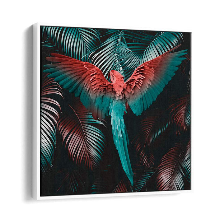 Vibrant TROPICAL STORM, ALTERED ART PRINTS featuring a colorful parrot amidst lush foliage, perfect for modern decor.