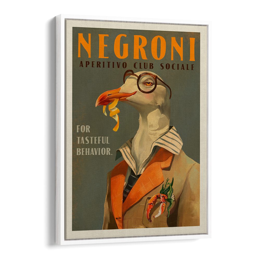 VINTAGE ART DECO NEGRONI POSTER OF A FANCY SEAGULL BY THE WHISKEY GINGER ,WALL ART PRINTS