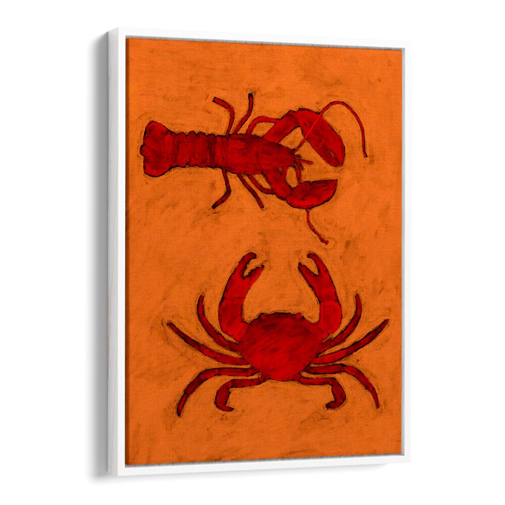 Vibrant COASTAL CREATURES, KITCHEN POSTERS featuring a lobster and crab, perfect for ocean-themed decor.