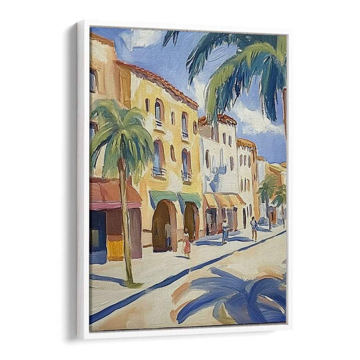 Vibrant PALM TREES ON THE STREET print, adding elegance to your space with a tropical landscape charm.