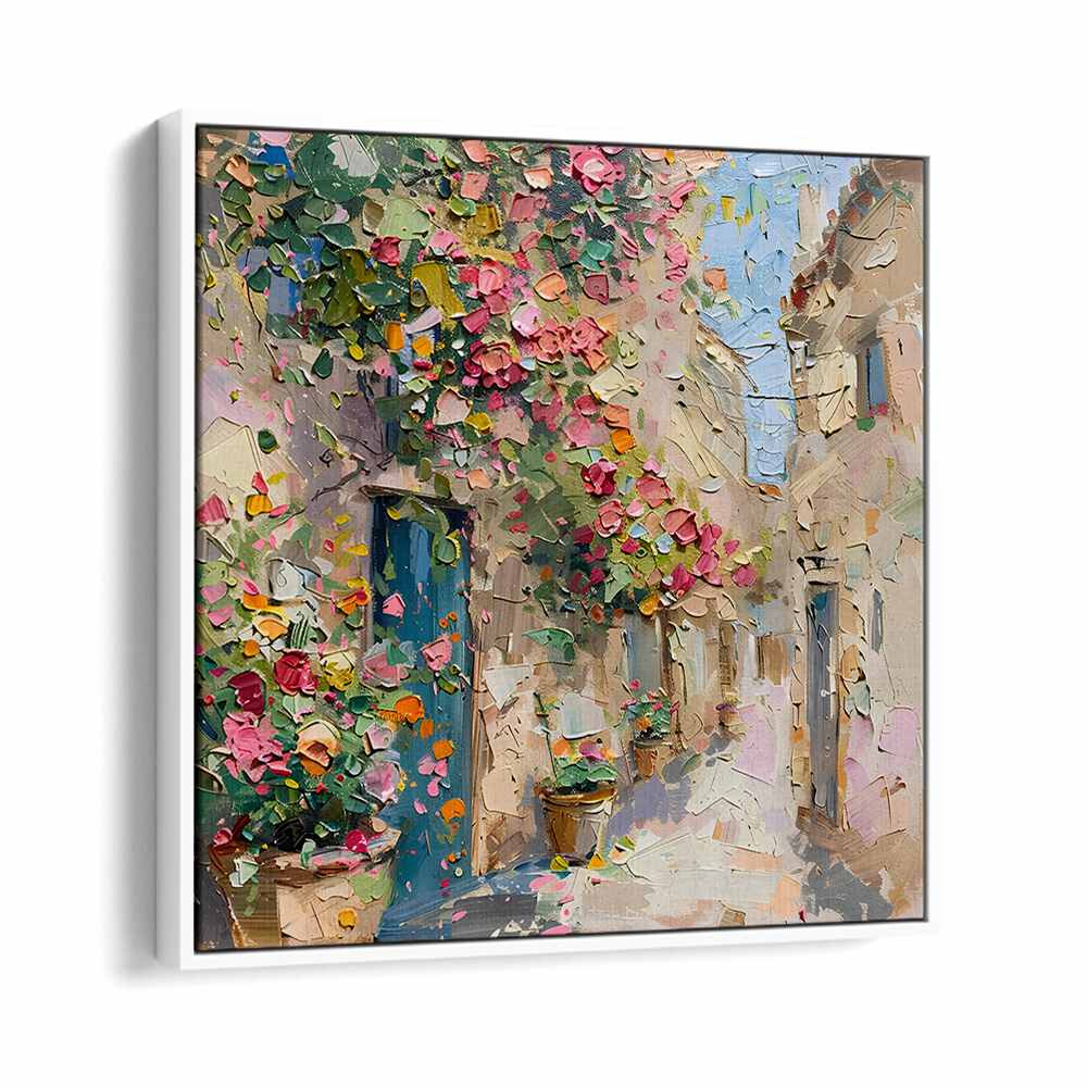 Vibrant STREET OF FLOWERS artwork, capturing a charming floral street scene to enhance your home decor.