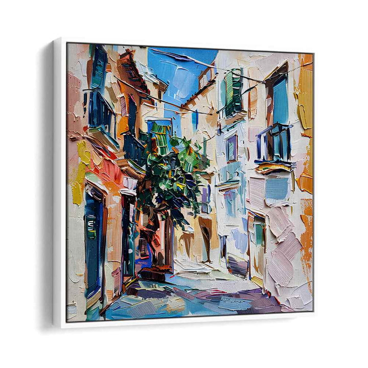 Vibrant artwork of a charming alley, showcasing the elegance of the MALLORCA STREET in stunning detail.