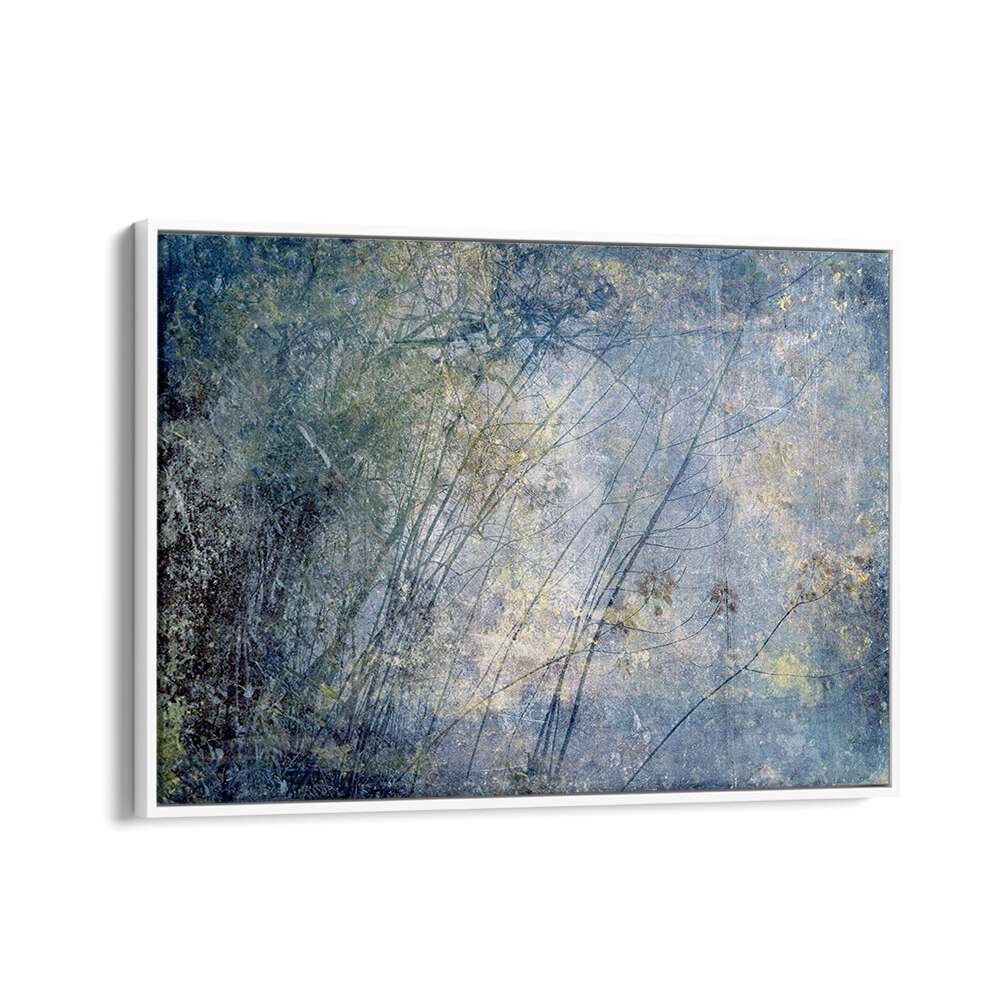 Abstract painting "HIGH SIERRA I" features textured blue and green tones, perfect for any art lover's collection.