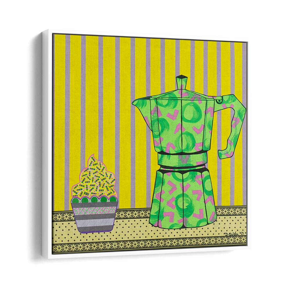 Bright and playful CAFETERA A CUPCAKE, KITCHEN POSTERS featuring a whimsical coffee maker and cupcake design.