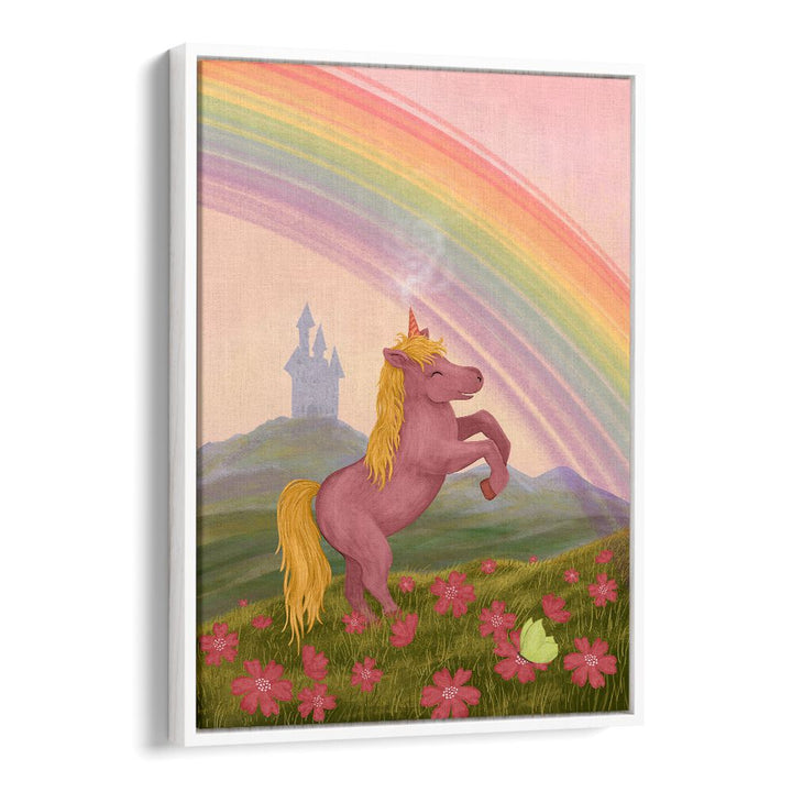 Colorful RAINBOW UNICORN, KIDS ROOM PAINTINGS bringing magic to your child's space with vibrant flowers and a castle backdrop.