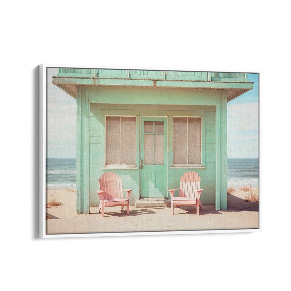 Charming beach house scene with pastel colors, part of PASTEL PERSPECTIVES, BEACH PAINTINGS by Philippe Hugonnard.