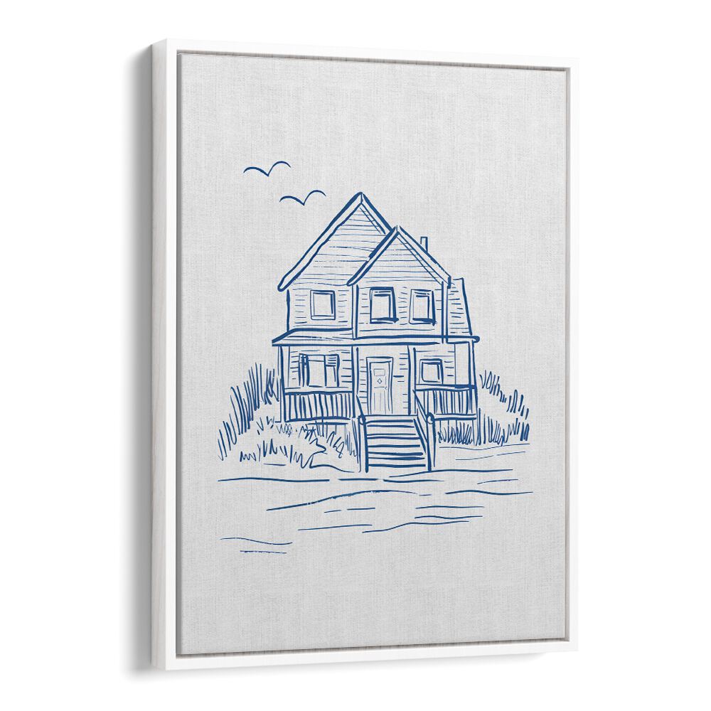 NANTUCKET BEACHHOUSE, BEACH PAINTINGS showcase a charming coastal home design, perfect for beach-inspired decor.
