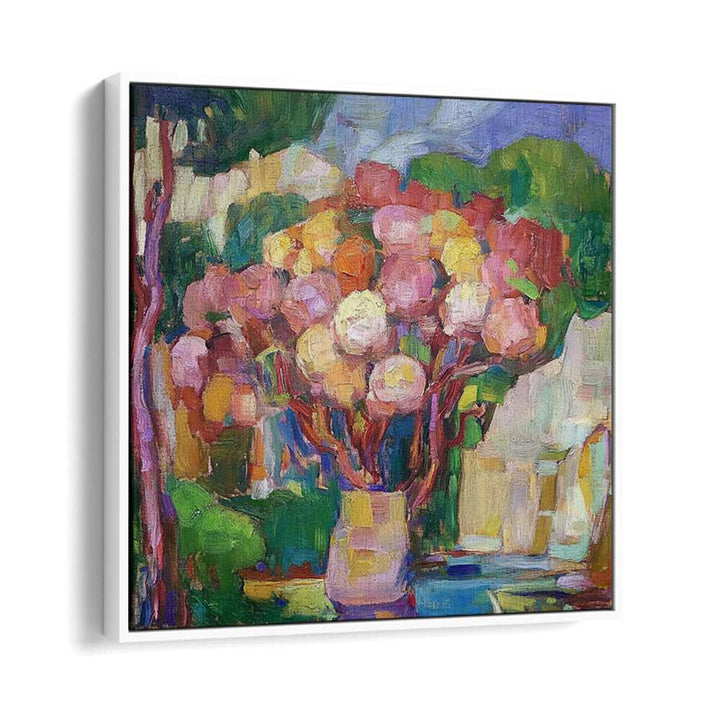 Vibrant painting of FLOWERS IN A VASE MALLORCA, an elegant decor piece for a lively home ambiance.