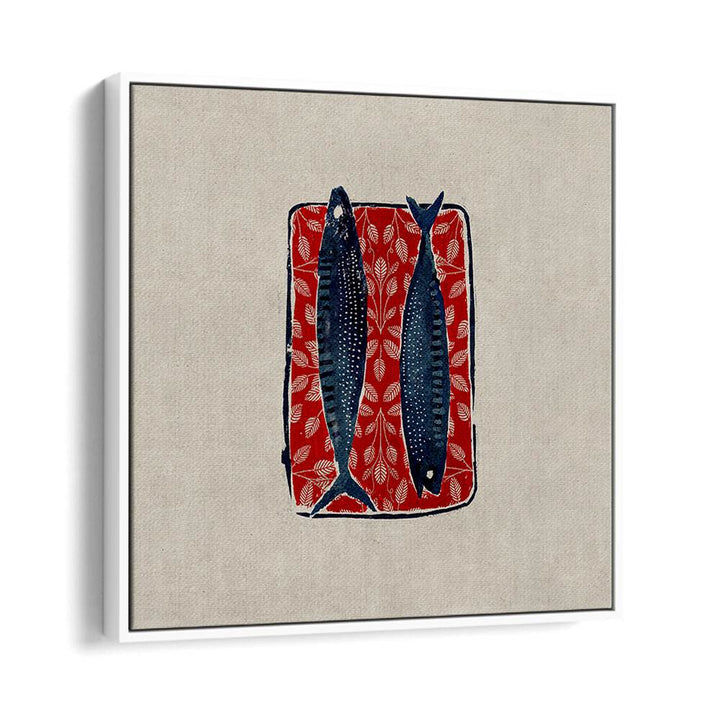 SARDINE IN RED, KITCHEN POSTERS showcase gourmet sardines on a vibrant red background, perfect for any kitchen decor.