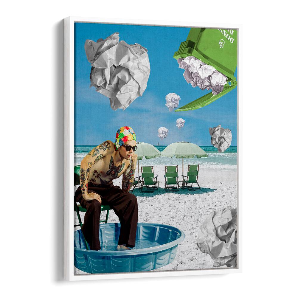 Surreal art print featuring the PAPER BEACH, perfect for adding a whimsical touch to your home decor.