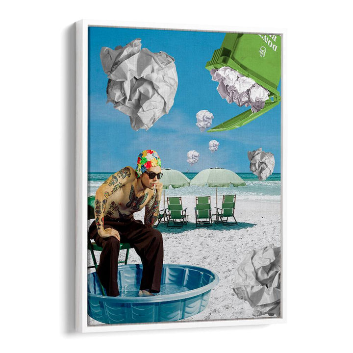 Surreal art print featuring the PAPER BEACH, perfect for adding a whimsical touch to your home decor.