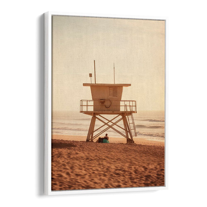 Lifeguard tower at sunset on the beach, showcasing OCEANFRONT, BEACH PAINTINGS by Philippe Hugonnard.