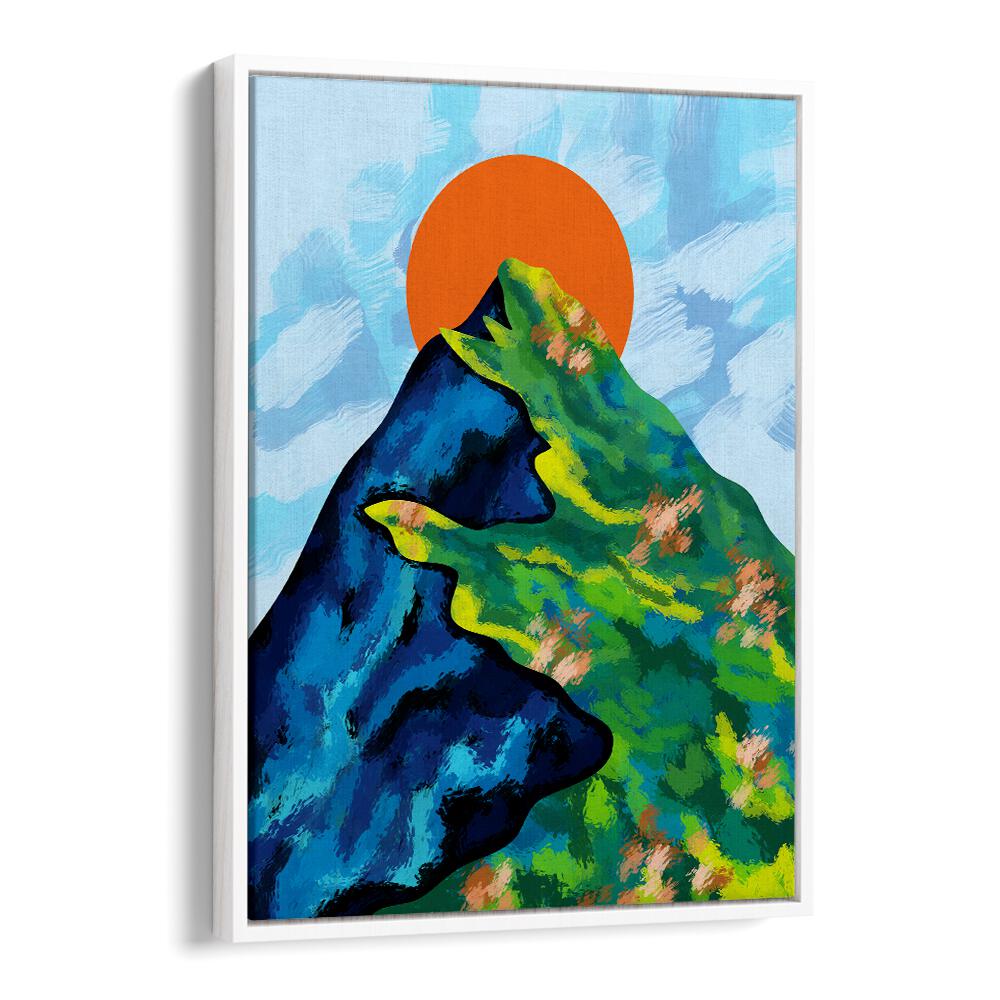 Vibrant BRIGHT HORIZON, LANDSCAPE PAINTINGS showcasing mountains and sun, perfect for home or office decor.