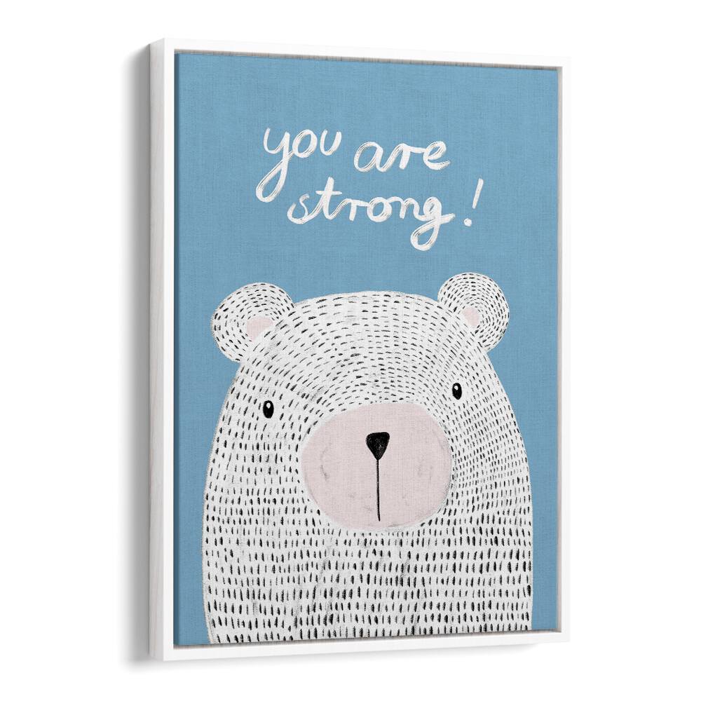 Motivational "YOU ARE STRONG" kids room painting featuring a cute bear, perfect for inspiring confidence.