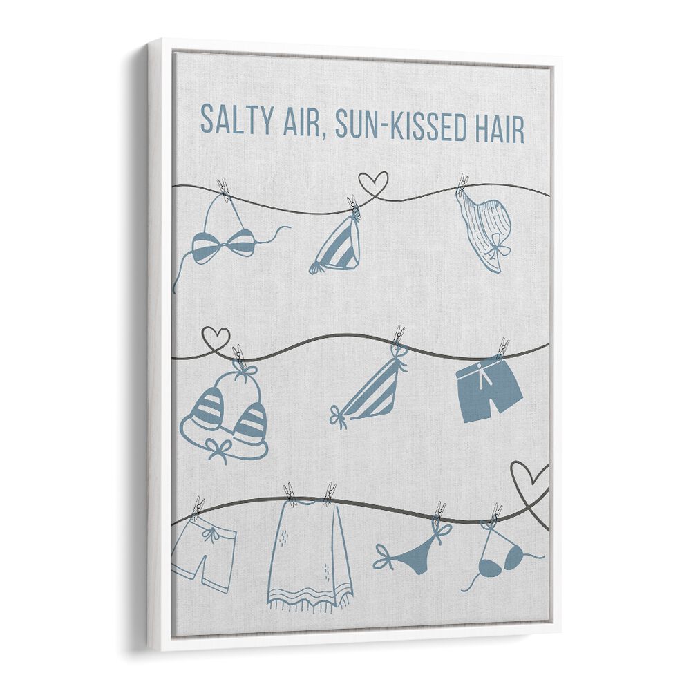 Charming SALTY AIR - CLOTHESLINE, BEACH PAINTINGS showcasing beachwear, perfect for coastal-themed decor.