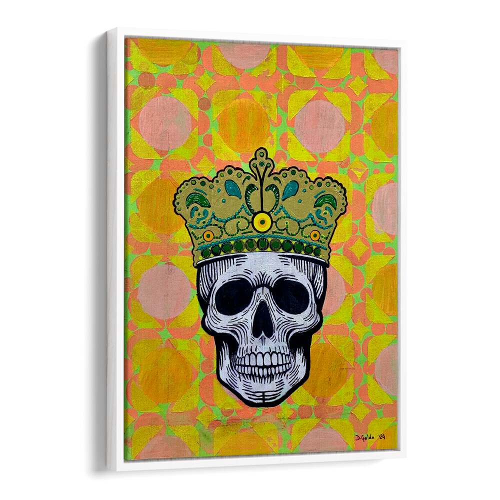 Vibrant MEMENTO MORI 5.0, POP ART PAINTINGS featuring a crowned skull, perfect for mindful decor and art lovers.