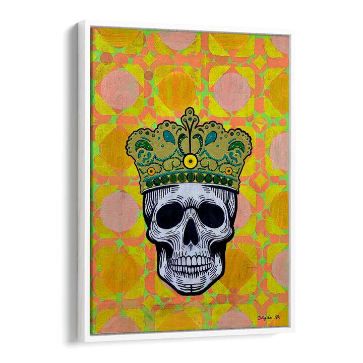 Vibrant MEMENTO MORI 5.0, POP ART PAINTINGS featuring a crowned skull, perfect for mindful decor and art lovers.