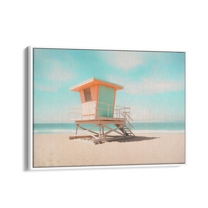 LIFEGUARD TOWER MOODS, BEACH PAINTINGS showcase a vibrant lifeguard tower against a serene beach backdrop.