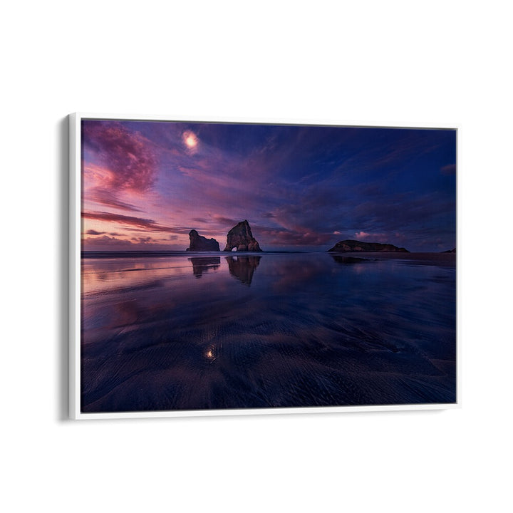 Stunning GOLDEN BAY WHEN NIGHT FALLS, PHOTOGRAPHY PRINTS featuring a serene twilight landscape for your home decor.
