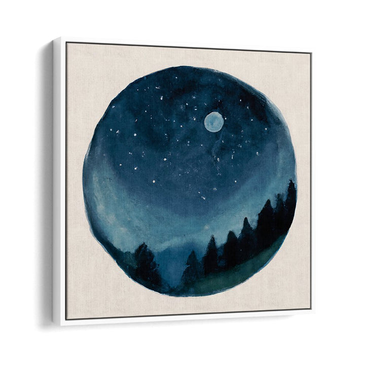 AROUND THE WORLD , KIDS ROOM PAINTINGS featuring a night sky with moon and trees, perfect for inspiring young imaginations.