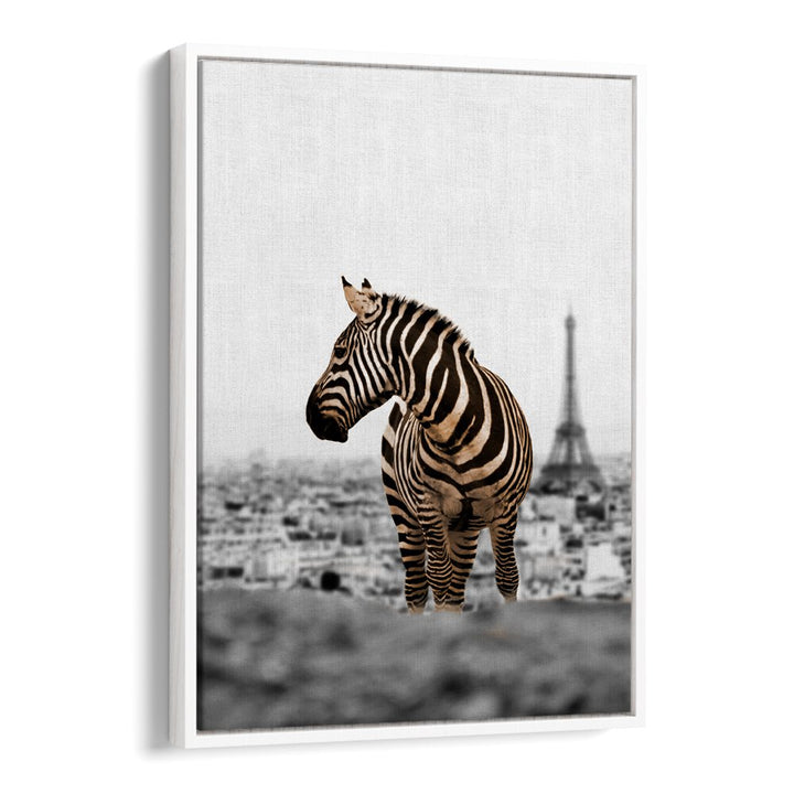 Zebra artwork with the Eiffel Tower backdrop, a stunning addition from NO WAY HOME, ANIMAL PAINTINGS collection.
