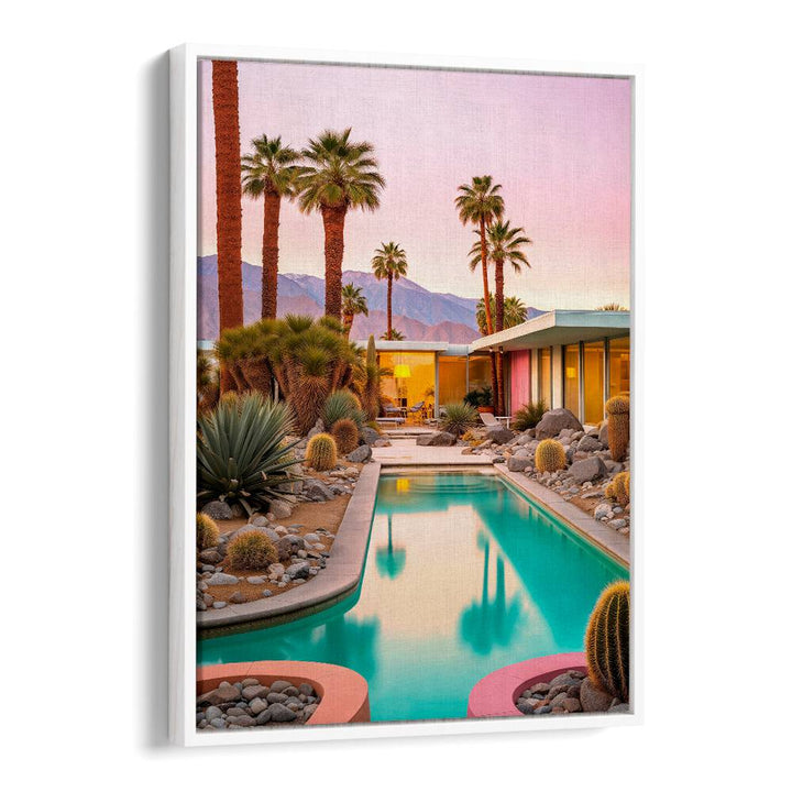 Transform your space with MID-CENTURY MAGIC, BEACH PAINTINGS showcasing vibrant colors and serene poolside views.