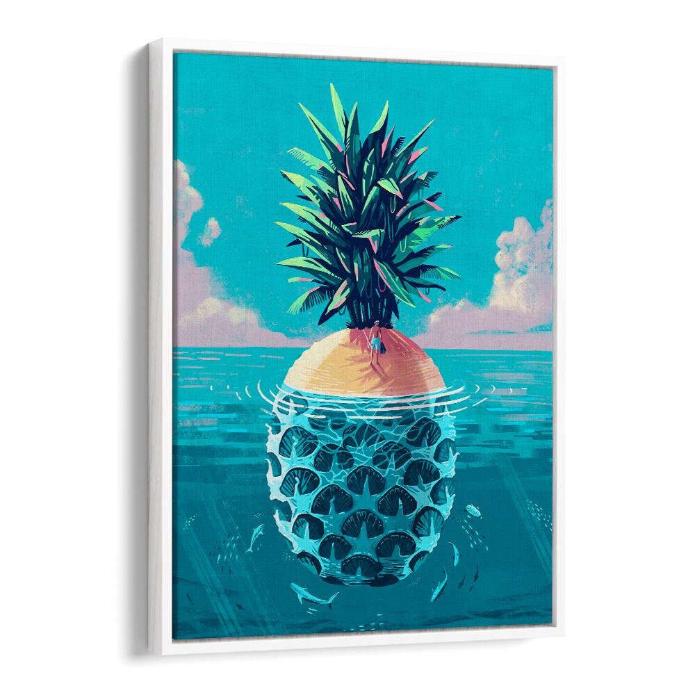 Vibrant artwork showcasing STRANDED ON PINEAPPLE ISLAND, BEACH PAINTINGS, perfect for tropical-themed decor.