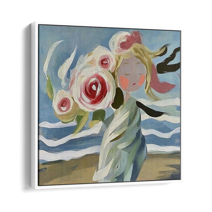 Captivating GIRL WITH ROSES artwork, embodying beauty and elegance, perfect for home decor.