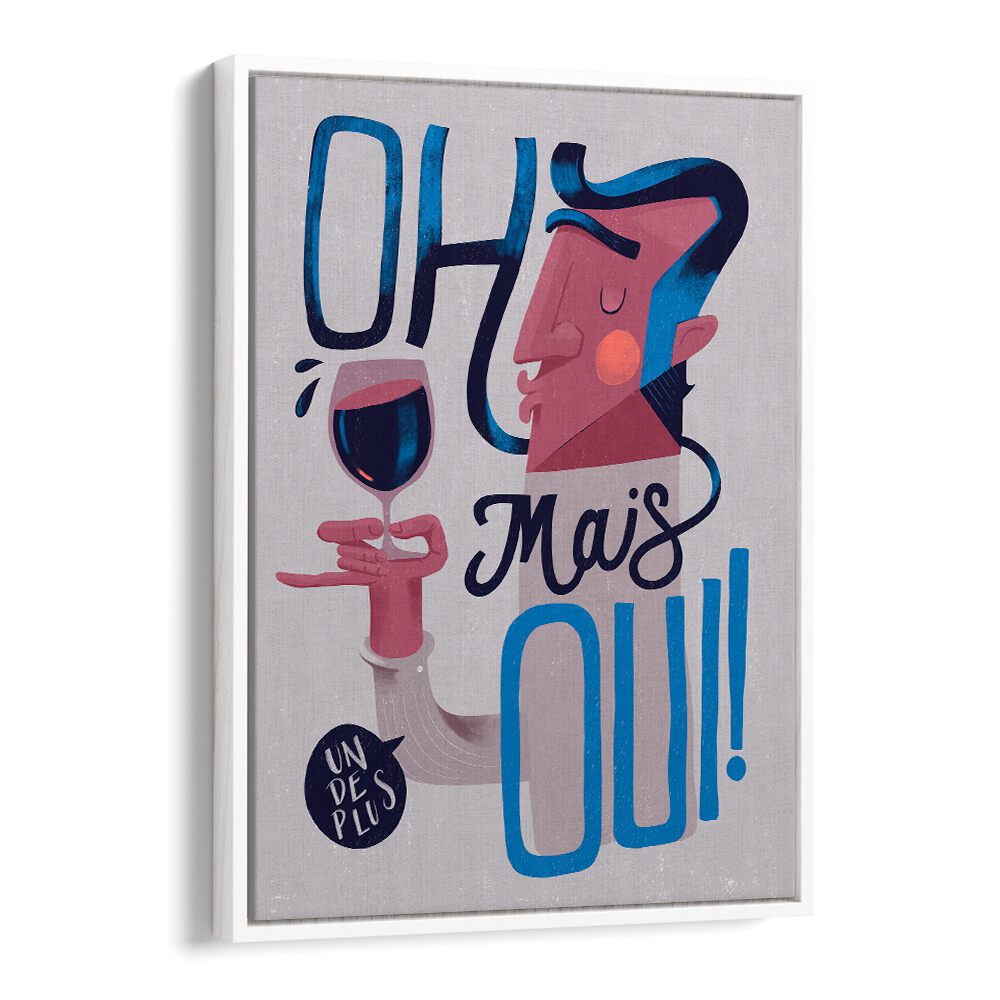 Colorful OH MAUS OUI, BAR art featuring a cheerful character holding a wine glass, perfect for modern decor.
