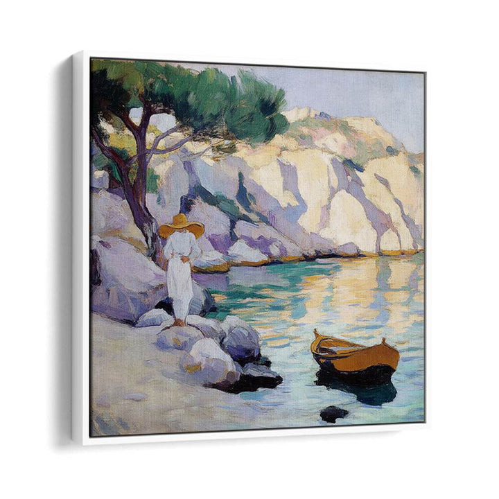 Elegant WOMAN BY THE SEA painting captures tranquility and beauty, perfect for any modern art lover's collection.