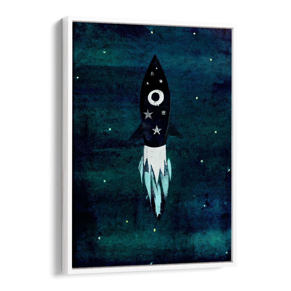 SKY ROCKET HIGH , KIDS ROOM PAINTINGS with a playful rocket design on a starry night, perfect for inspiring young minds.