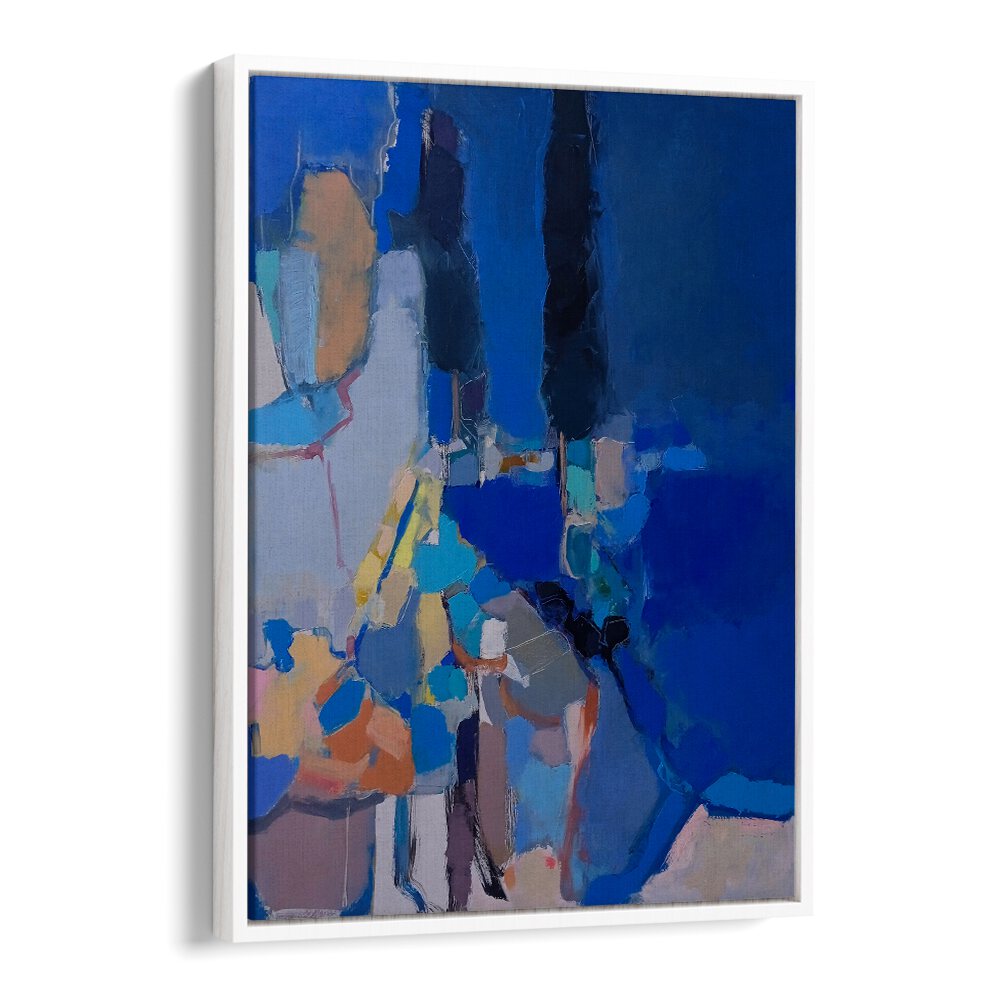 Vibrant BLUE BLUE DAY, ABSTRACT PAINTINGS showcase rich blues and dynamic shapes, perfect for art lovers.