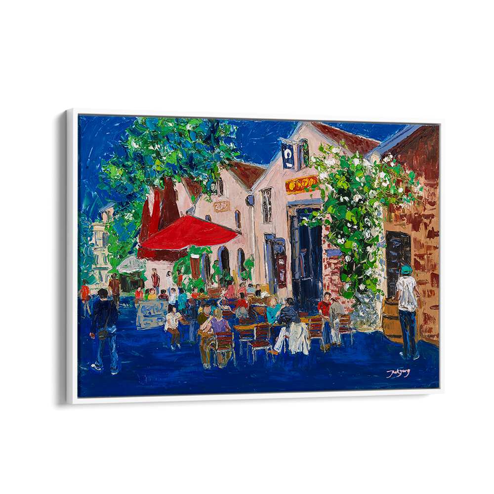 Vibrant outdoor scene at a HOLIDAY, BAR & CAFE, showcasing lively diners enjoying a sunny day.