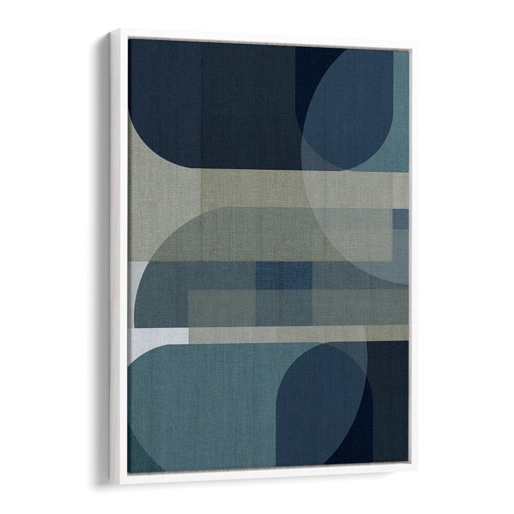Stylish WOVEN BLUE LAYERS III, GEOMETRIC ART PRINTS, featuring abstract shapes in calming blue tones for modern decor.