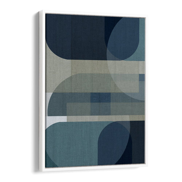 Stylish WOVEN BLUE LAYERS III, GEOMETRIC ART PRINTS, featuring abstract shapes in calming blue tones for modern decor.
