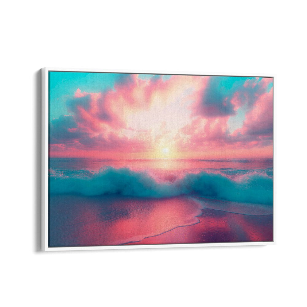 Vibrant sunset reflecting on waves in PASTEL PERFECTION, BEACH PAINTINGS by Philippe Hugonnard for serene spaces.