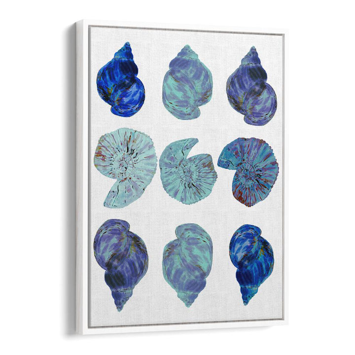 Vibrant BLUE SEA SHELLS, BEACH PAINTINGS capture coastal beauty, perfect for bringing serenity to your home decor.