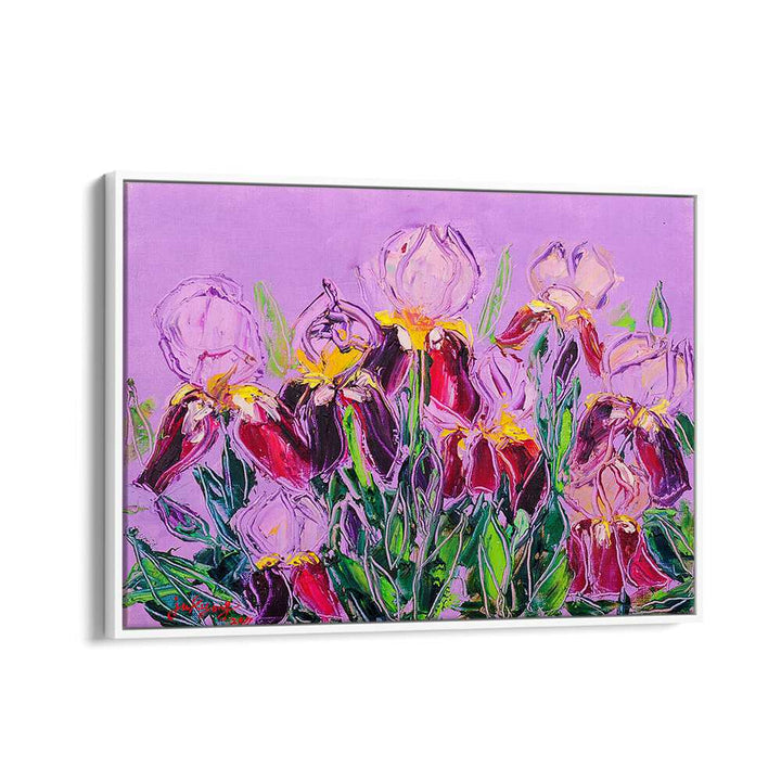 Vibrant LRISOIL ON CANVAS, FLORAL FLOWER PAINTINGS featuring lush purple flowers, perfect for brightening any space.