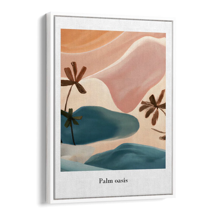 PALM OASIS , BEACH PAINTINGS with abstract palm trees and ocean hues for a calming coastal vibe from Whitefloater.