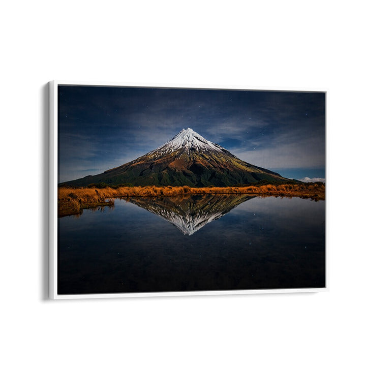 Stunning MOUNT TARANAKI - A STARRY NIGHT, PHOTOGRAPHY PRINTS showcasing a serene reflection under a starry sky.