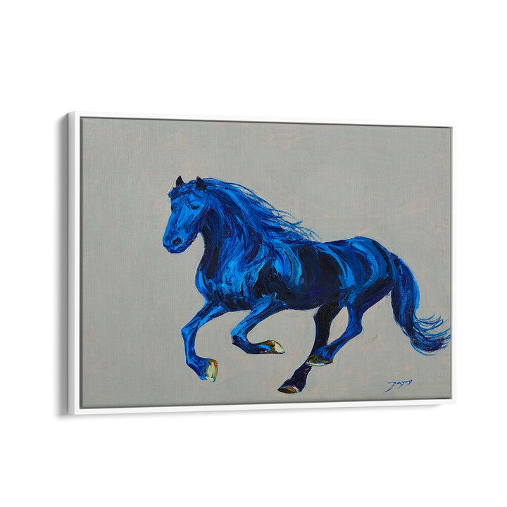 Vibrant blue horse artwork showcasing "A BLUE HORSE, ANIMAL PAINTINGS," perfect for modern decor.