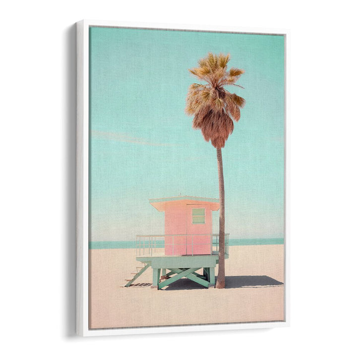 Experience coastal vibes with BEACHSIDE PINK BLISS, BEACH PAINTINGS, showcasing a pastel beach scene by Philippe Hugonnard.