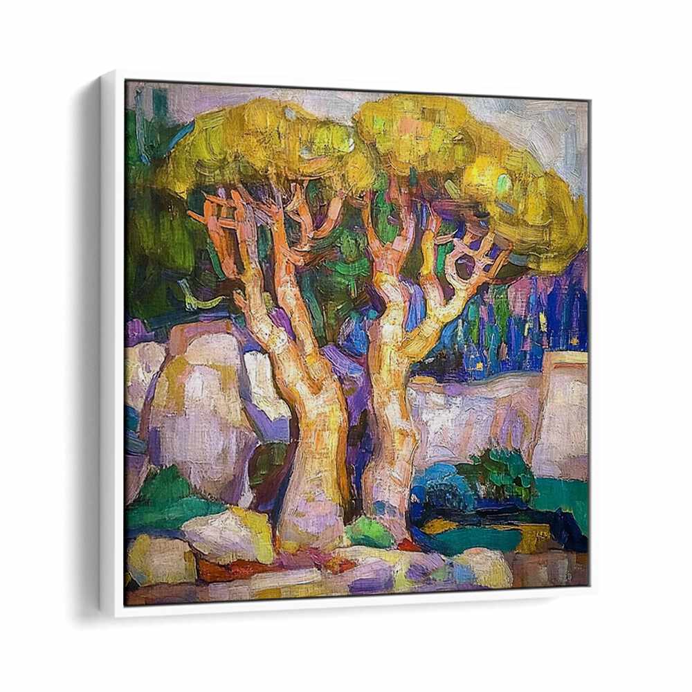 Vibrant artwork featuring the TREES BY THE SEA MALLORCA, perfect for enhancing coastal home décor.