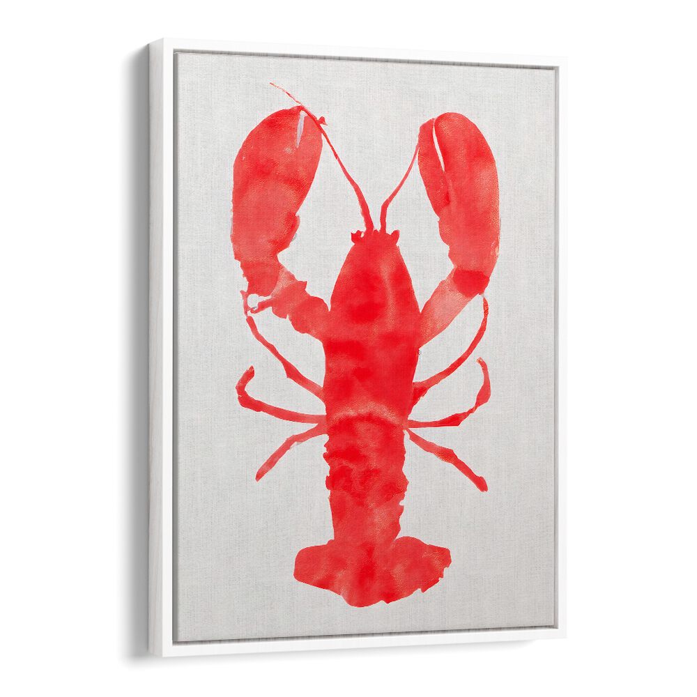 LOBSTER GRACE , KITCHEN POSTERS featuring a vibrant red lobster print on white canvas for elegant coastal kitchen décor.