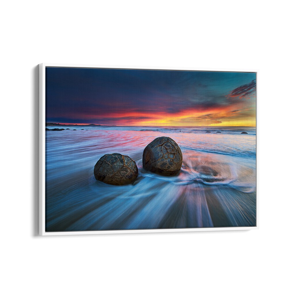 Serene twilight at Moeraki Boulders, showcasing stunning photography prints that capture New Zealand's beauty.