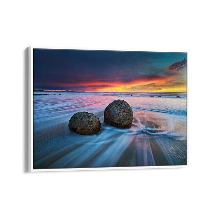 Serene twilight at Moeraki Boulders, showcasing stunning photography prints that capture New Zealand's beauty.