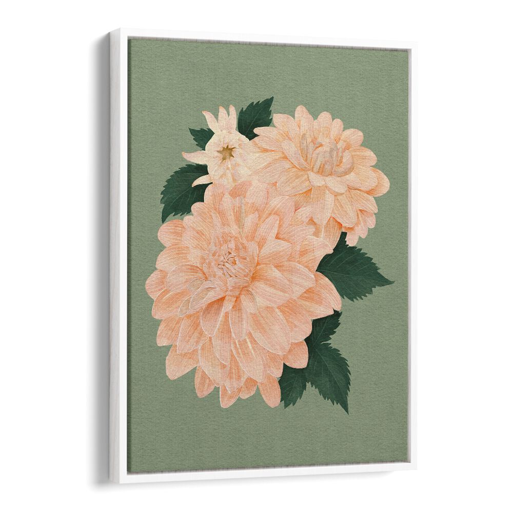 Elegant AQUAA CREAL CHIFFON II, FLORAL FLOWER PAINTINGS showcasing beautiful flowers on a soft green background.