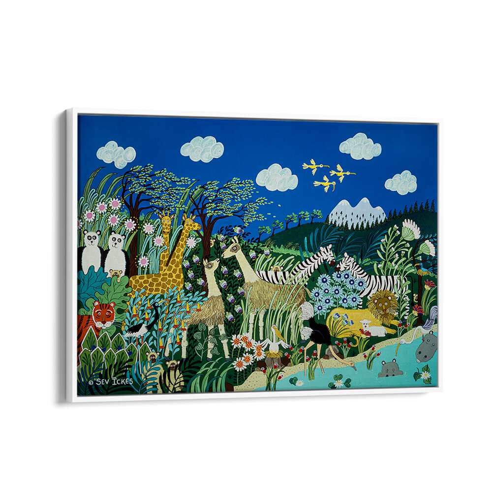 Colorful artwork of animals in a vibrant landscape, perfect for inspiring creativity with A WINDY DAY, KIDS ROOM PAINTINGS.